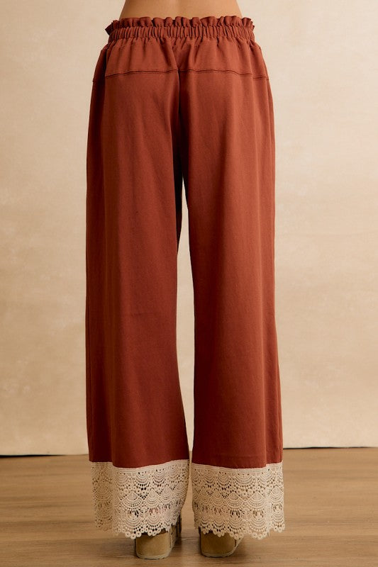 Rust Lace Trim Pants