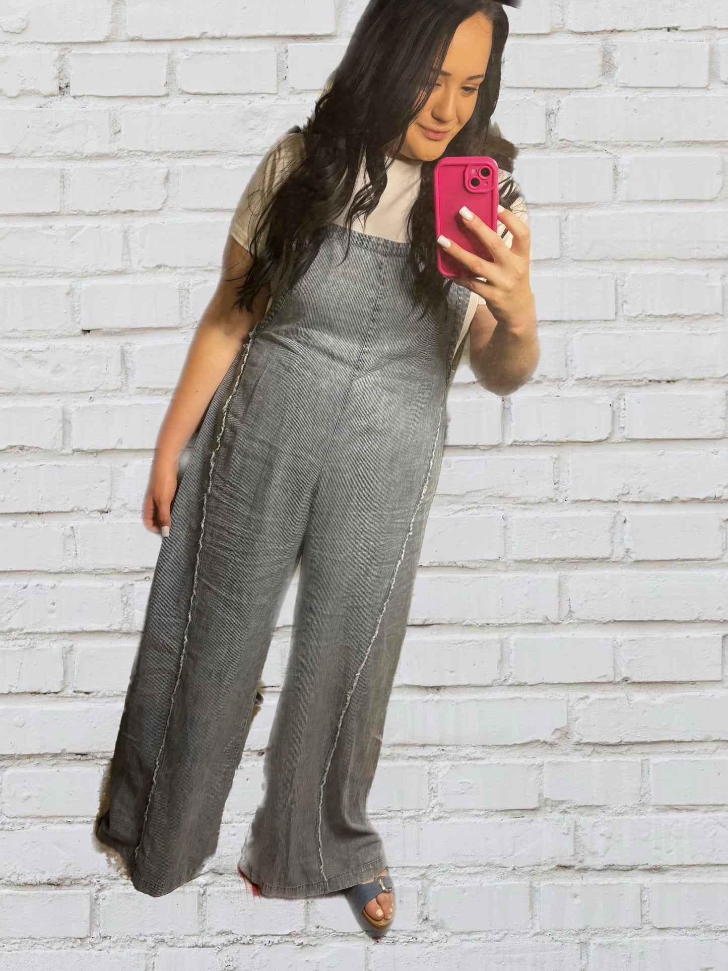 Washed Denim Pen stripe Jumpsuit