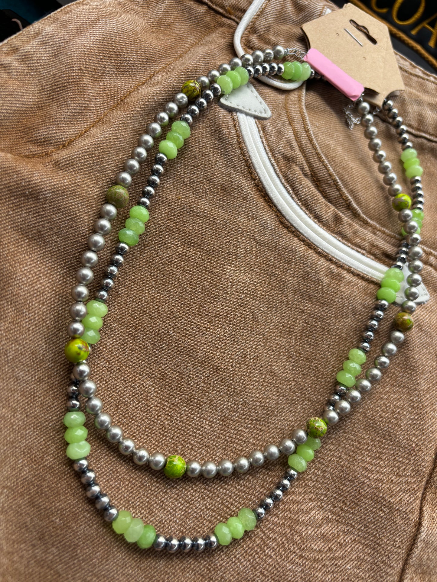 18.5" Silver Plated Pearls w/Green Variscite