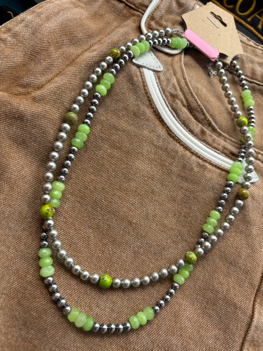 18.5" Silver Plated Pearls w/Green Variscite