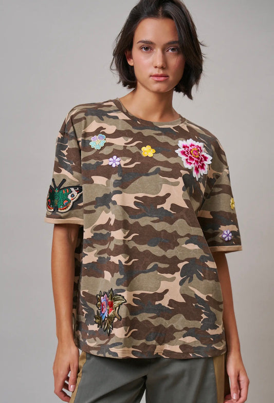 Camo Patch Oversized Cotton Top