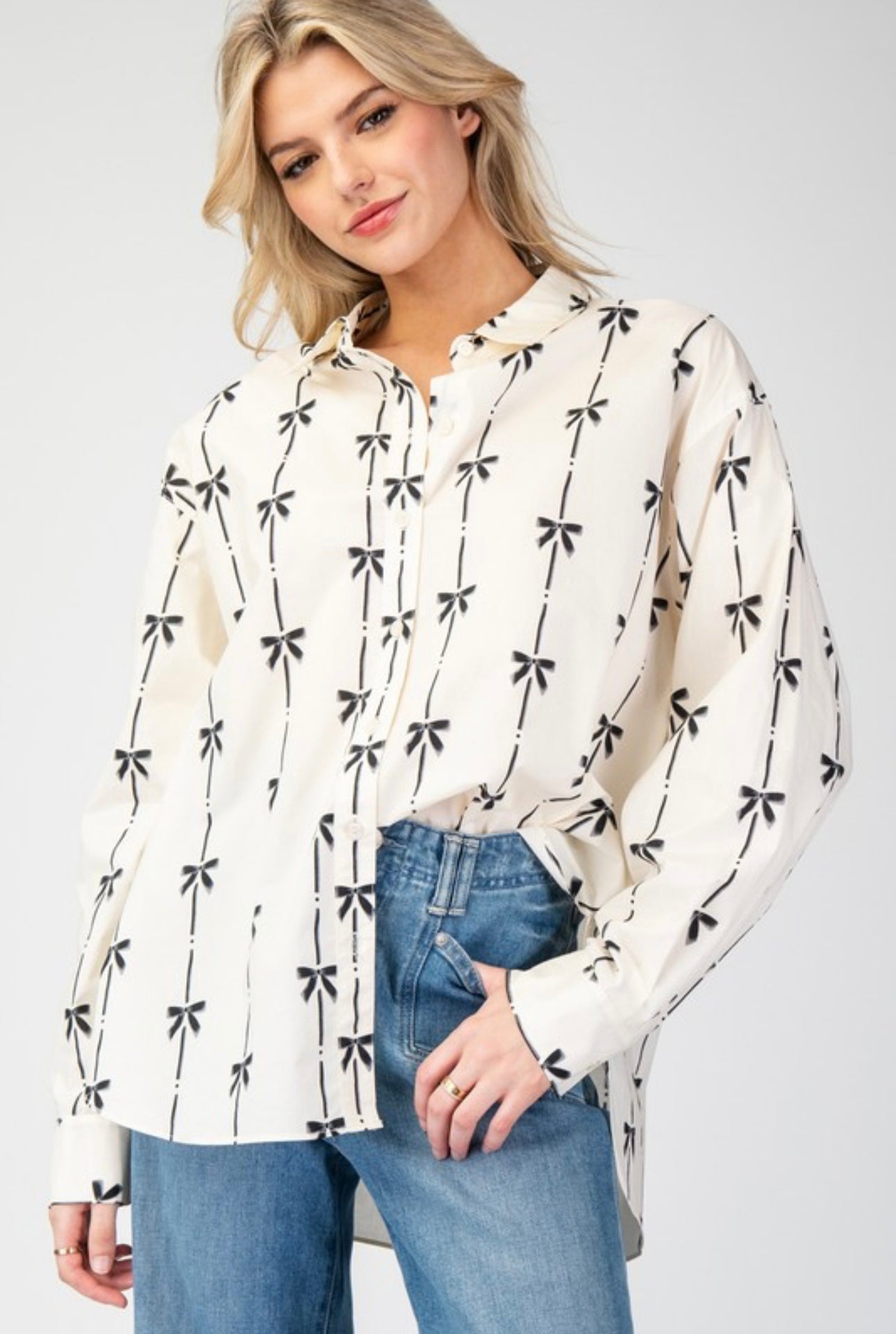 Bow Print Button Up