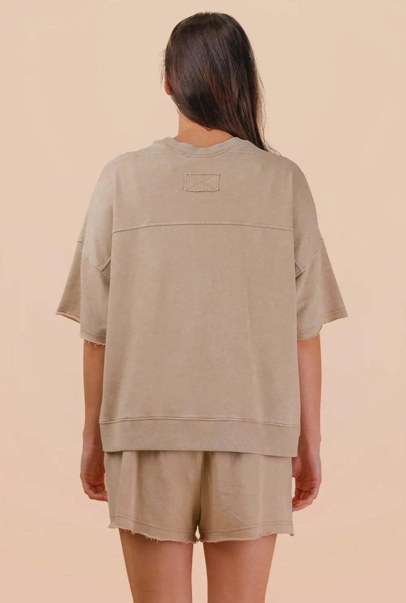 Beige Mineral Washed Knit Set