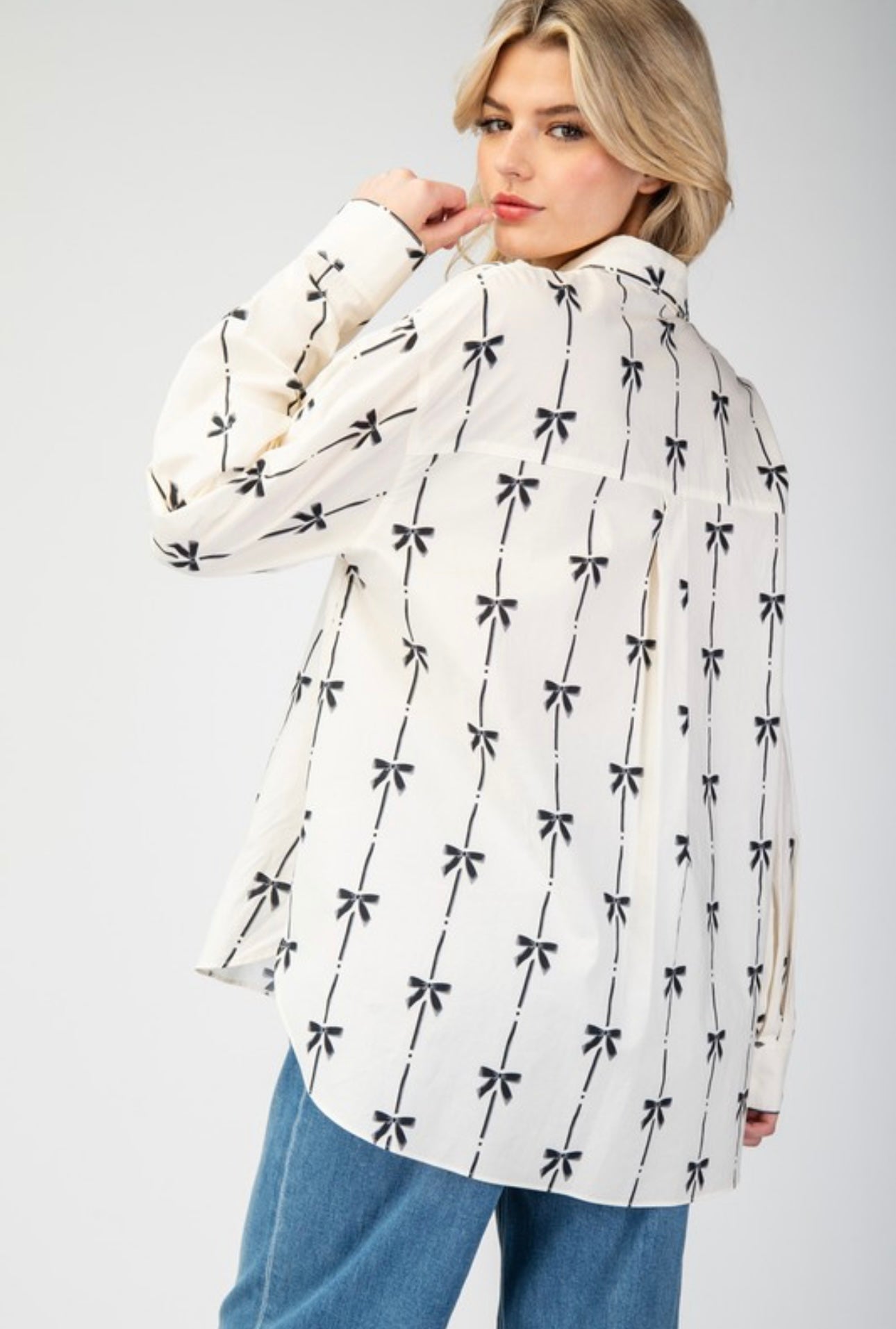 Bow Print Button Up