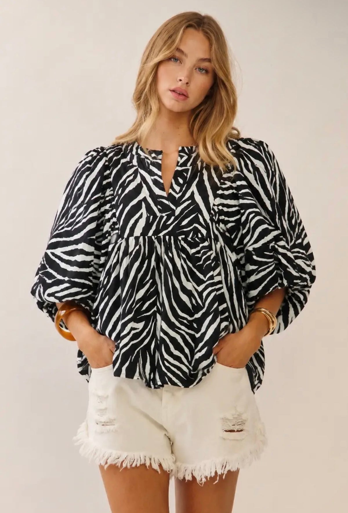 Zebra Bubble Sleeve Top