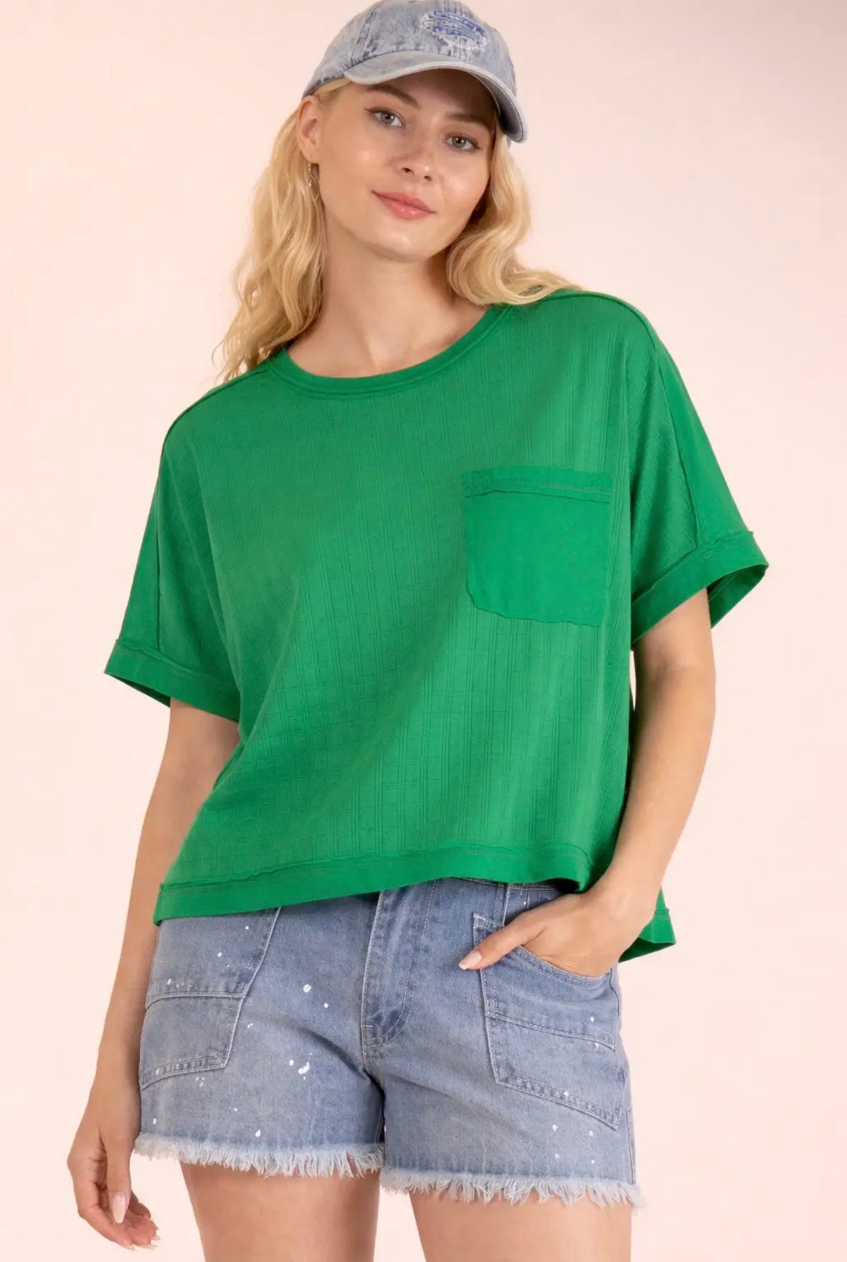 Kelly Green Dolman Sleeve Textured Top