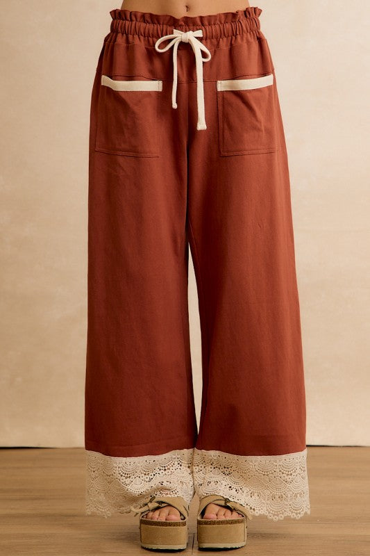 Rust Lace Trim Pants