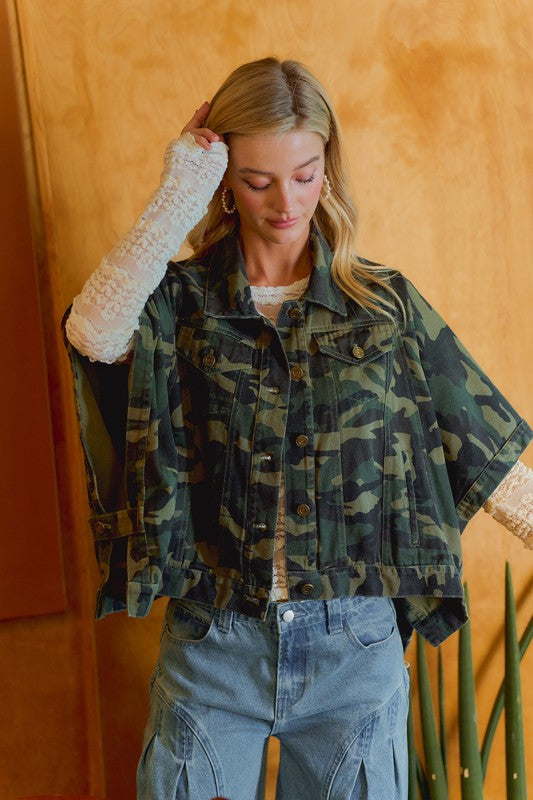 Camo Cape Sleeve Trucker Jacket