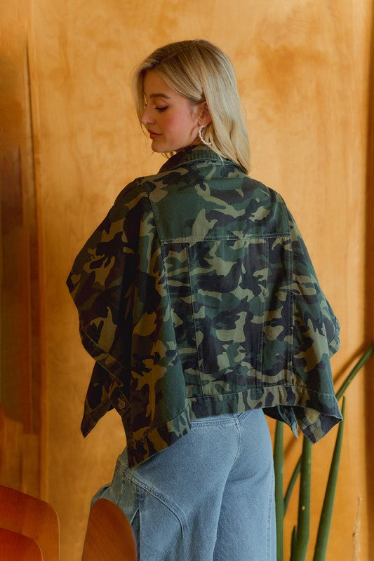 Camo Cape Sleeve Trucker Jacket