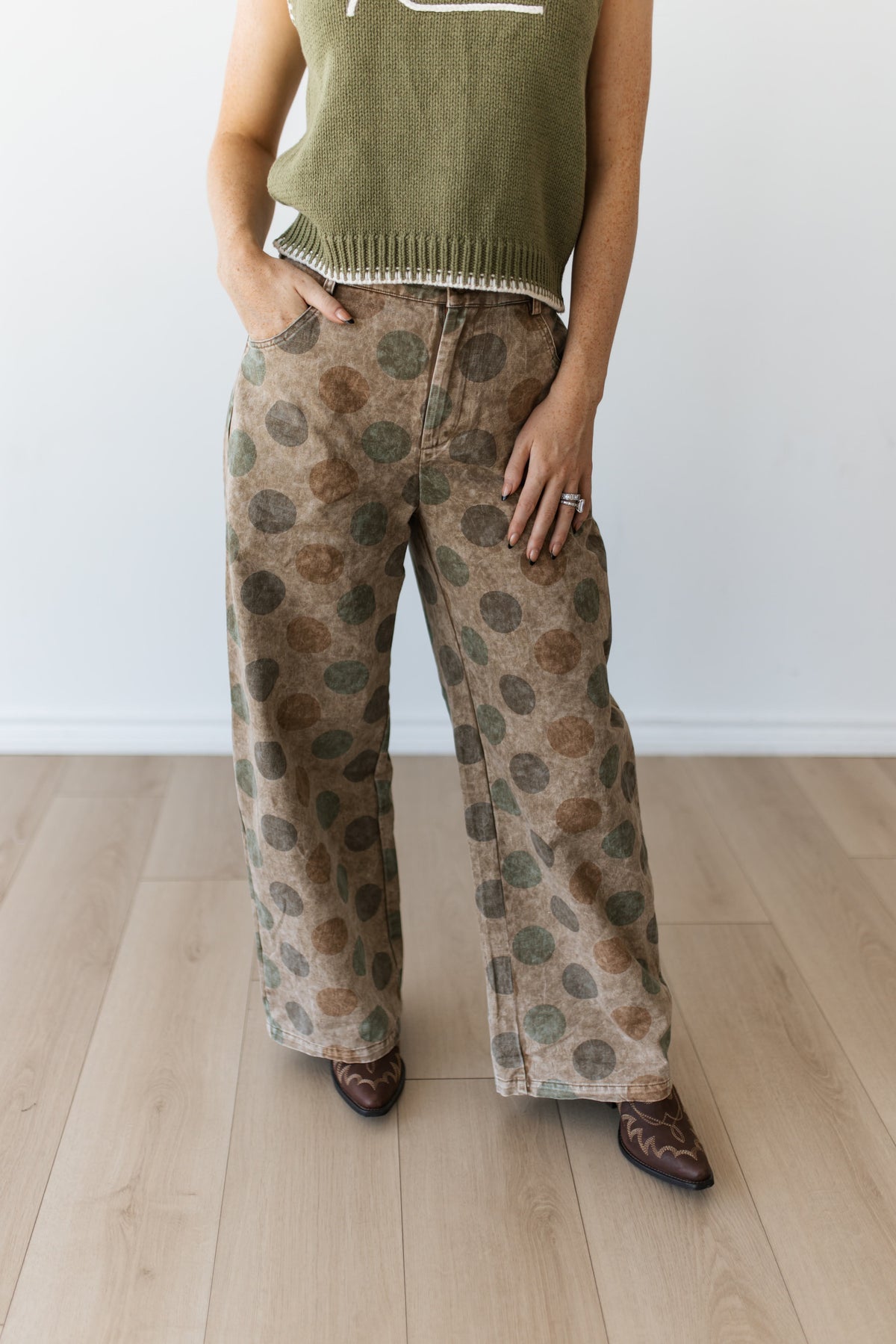Vintage Olive Polka Dot Barrel Pant