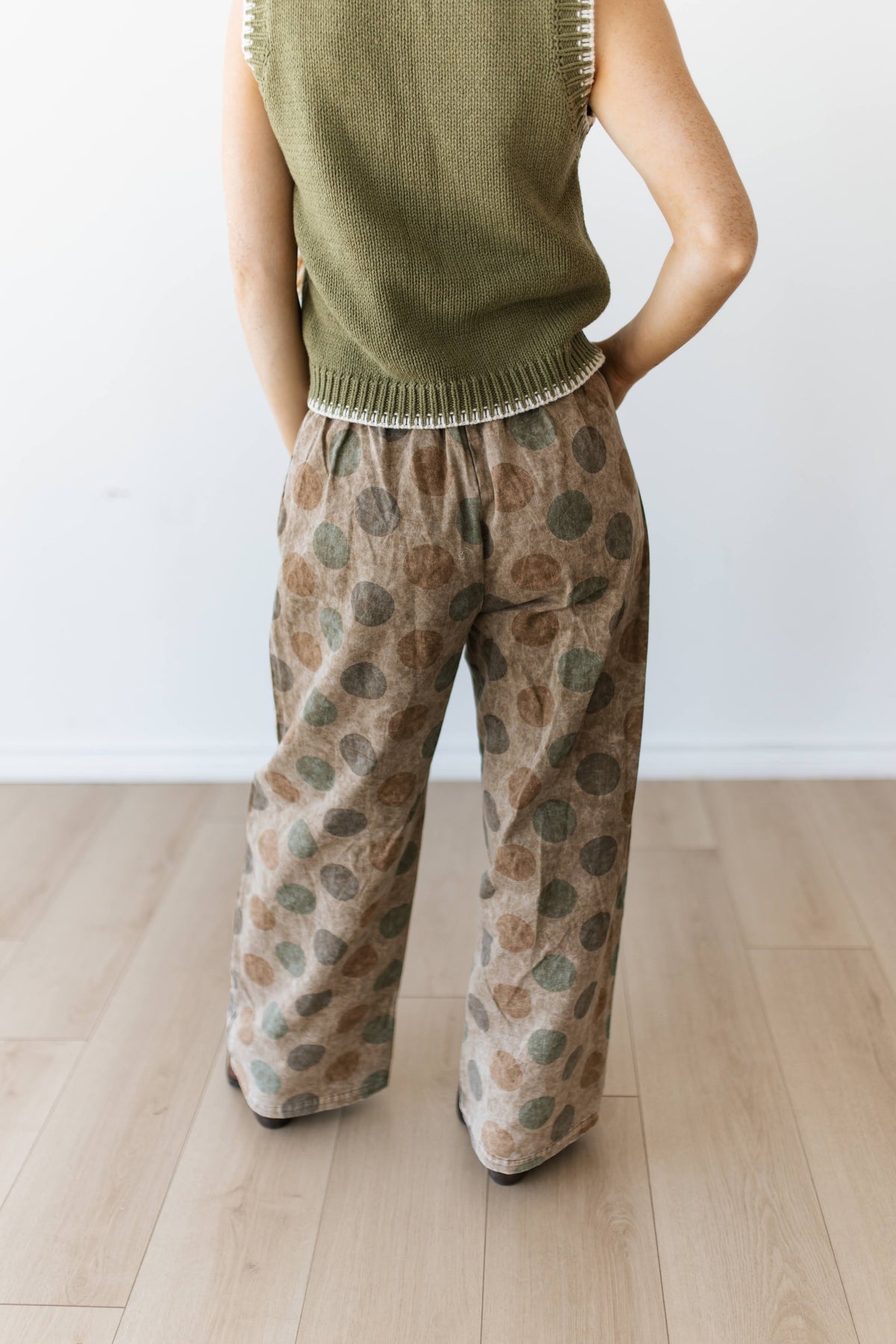 Vintage Olive Polka Dot Barrel Pant