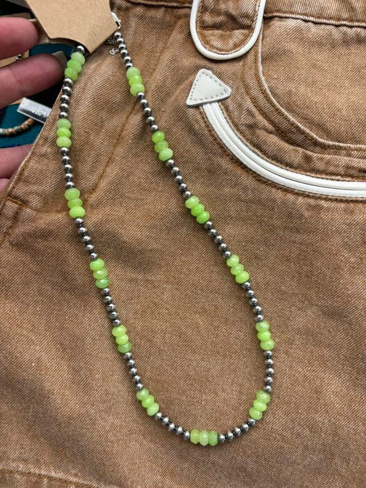 Jade Dye Green & Sterling Silver Pearl Necklace