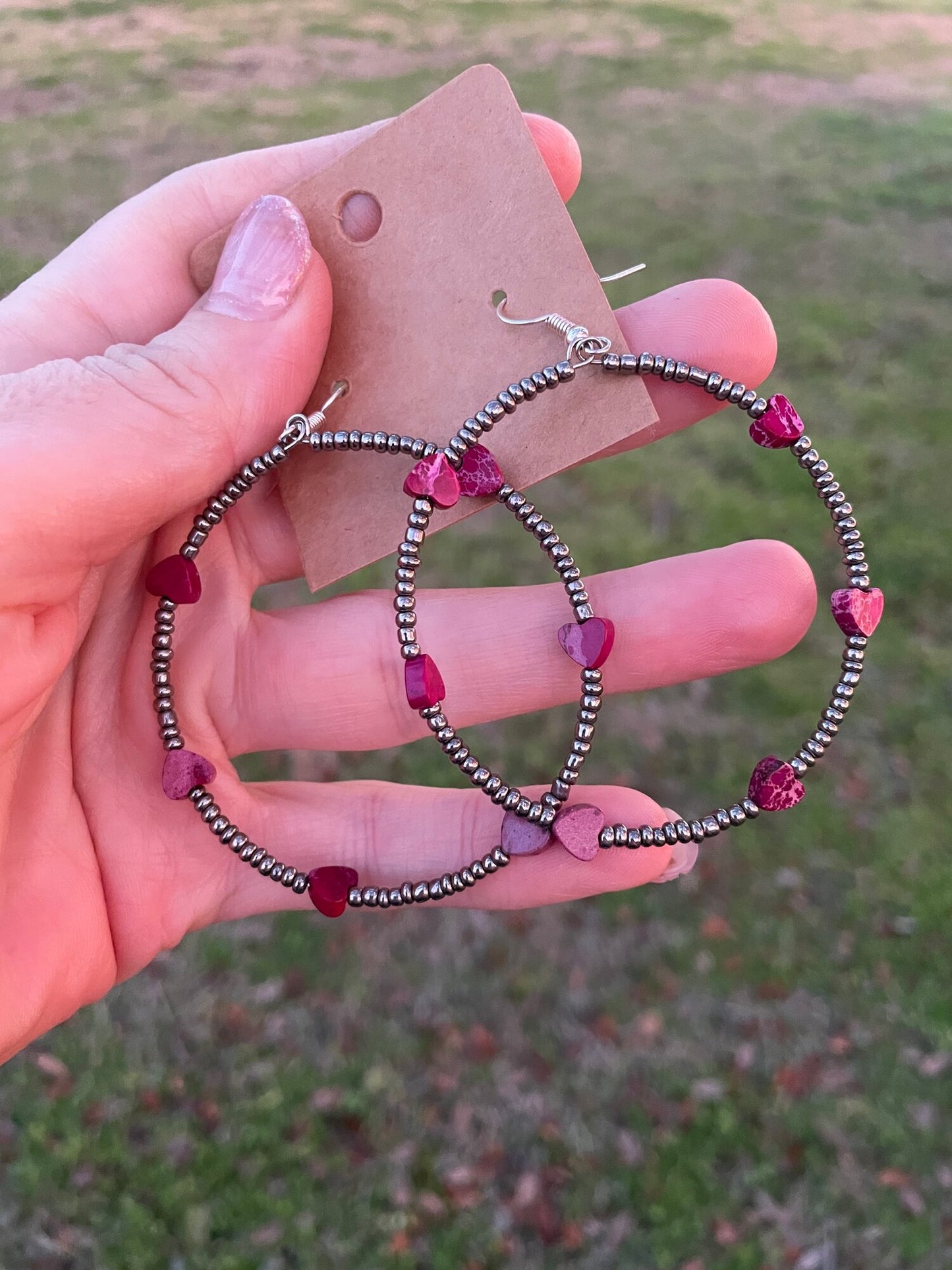 Pink/Purple Verasite Heart Hoops