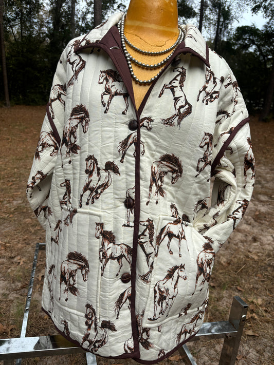 White Horse Print Quilted Jacket