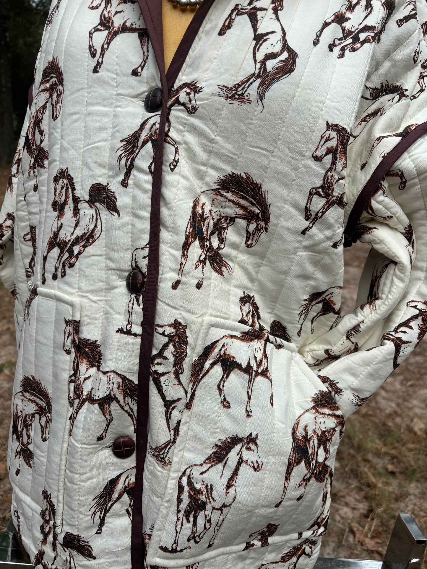 White Horse Print Quilted Jacket