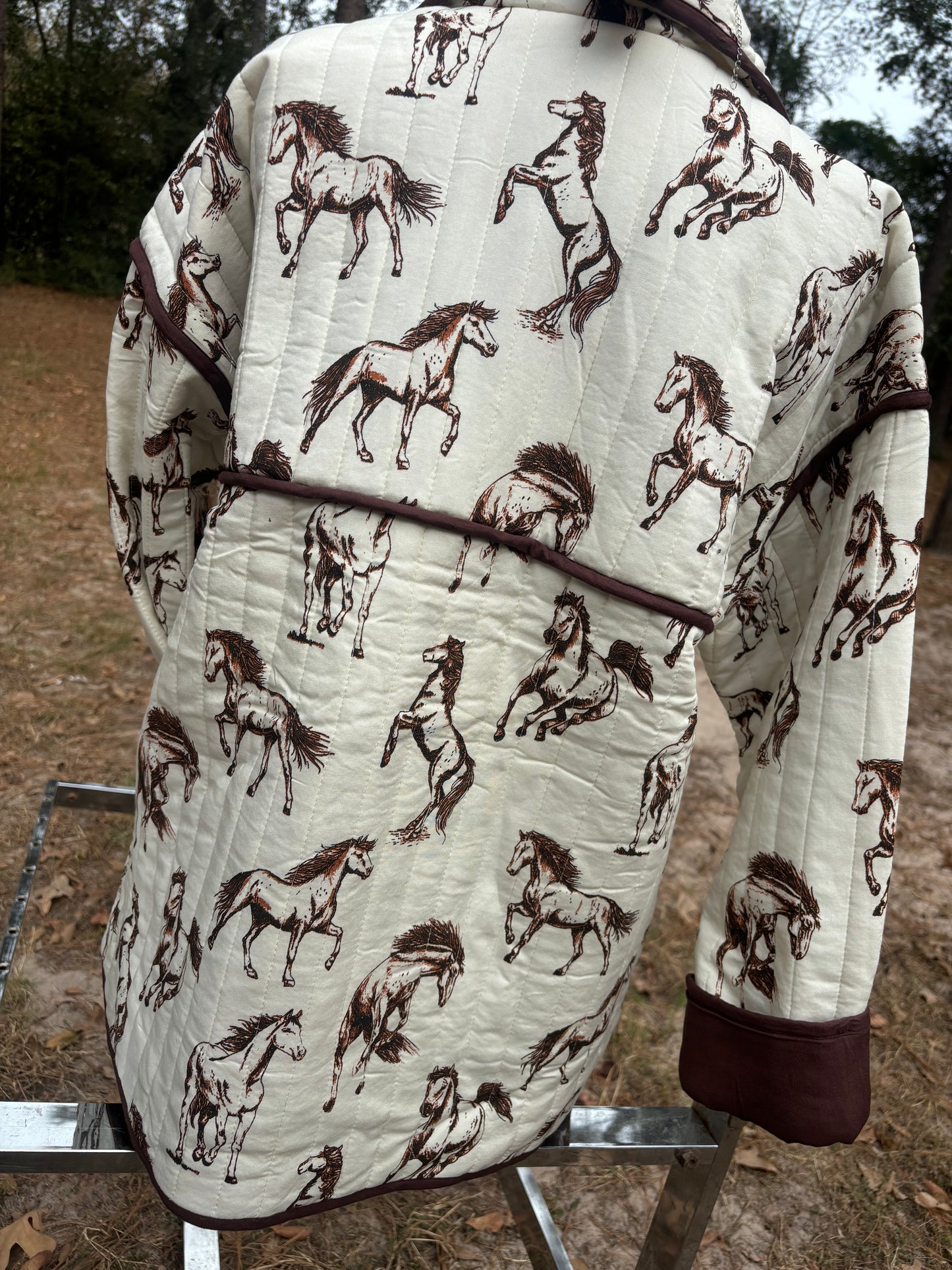 White Horse Print Quilted Jacket