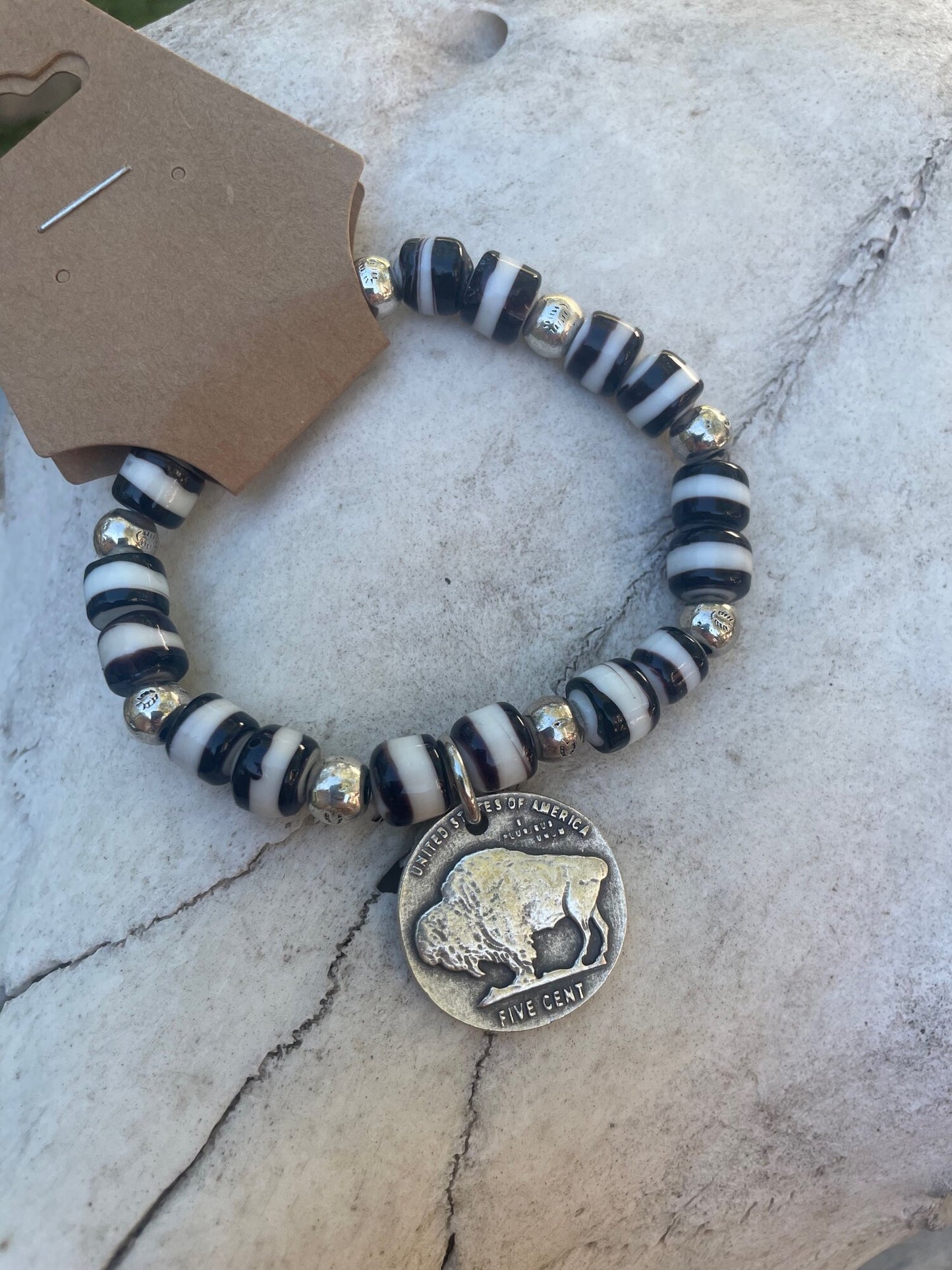 Buffalo Nickle on African Beads