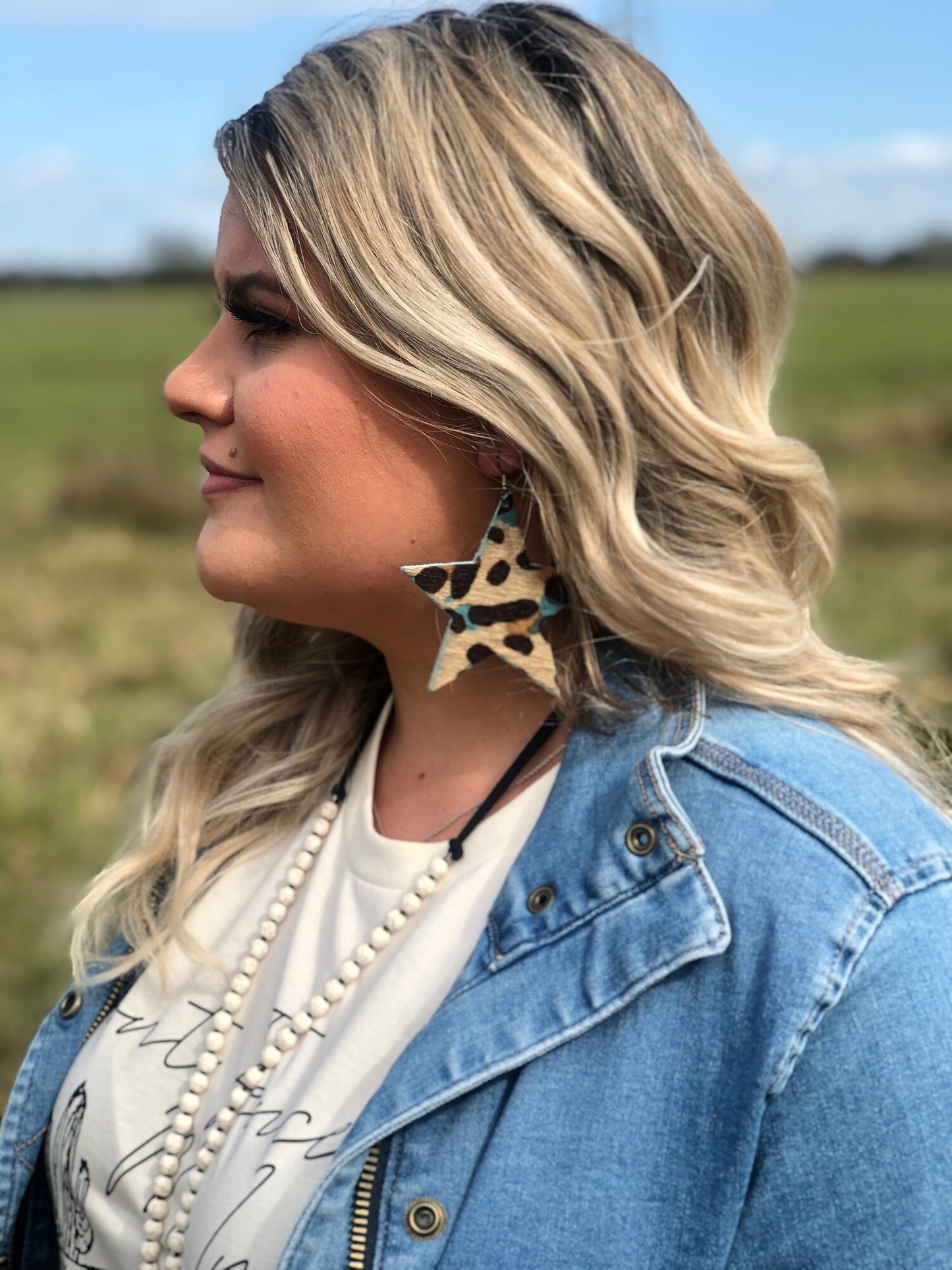 Brown Cowhide Star Earrings