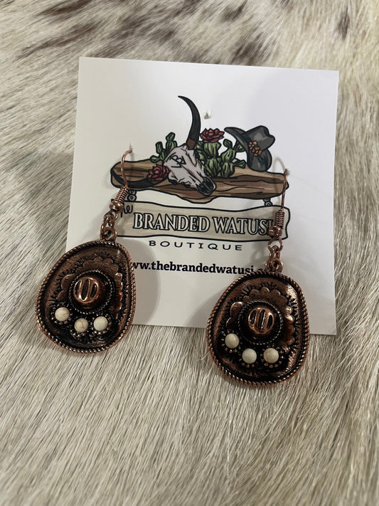 Copper Cowboy Hat Earrings