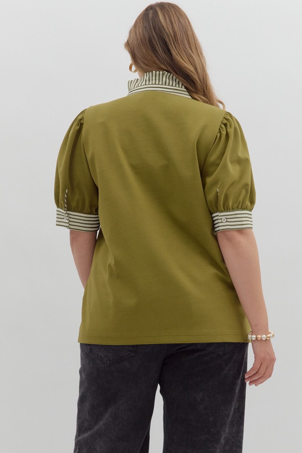 Olive Knit Puff Sleeve Top