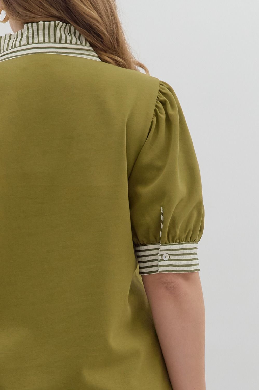 Olive Knit Puff Sleeve Top
