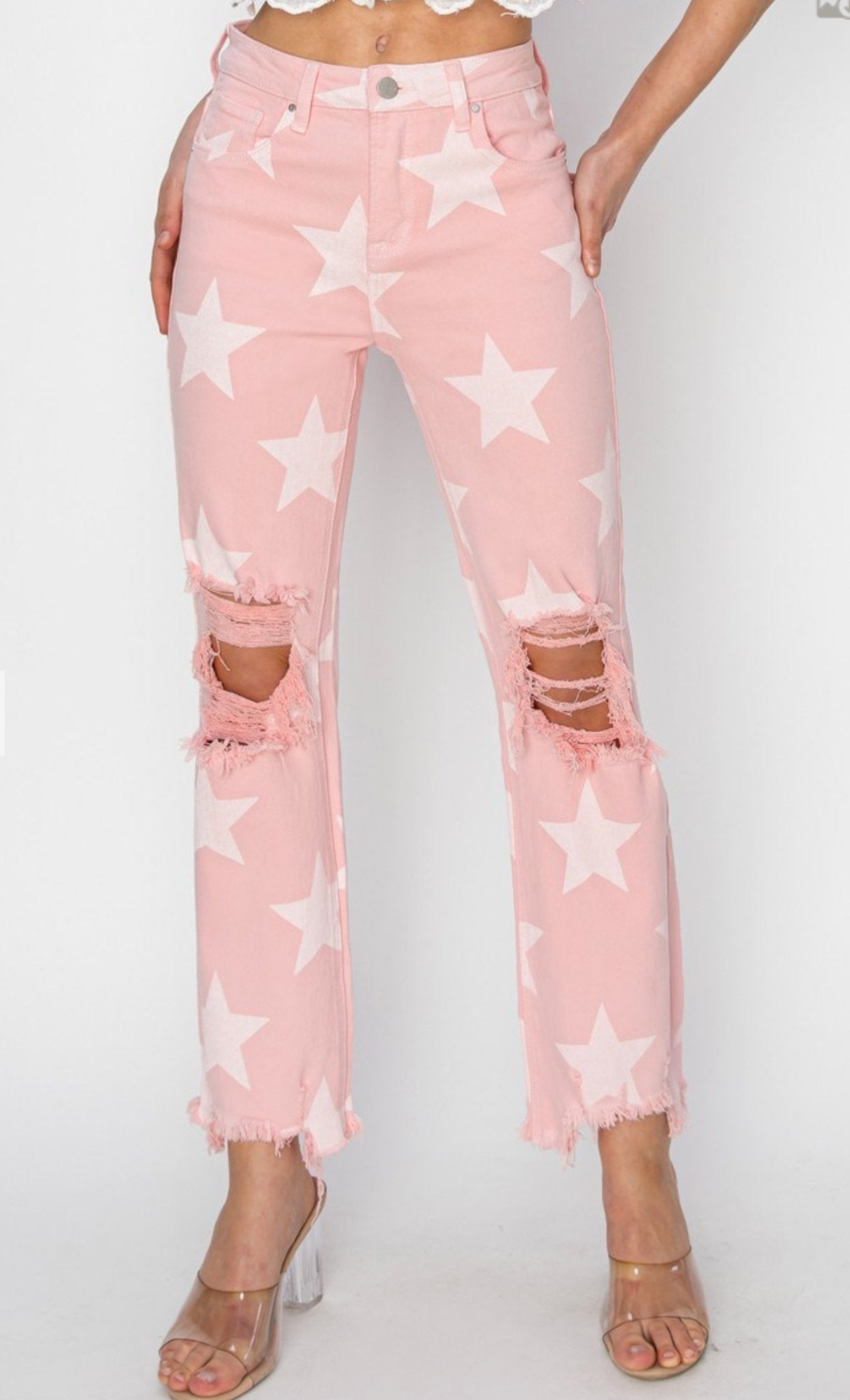 Risen Pink Star Cropped Jeans