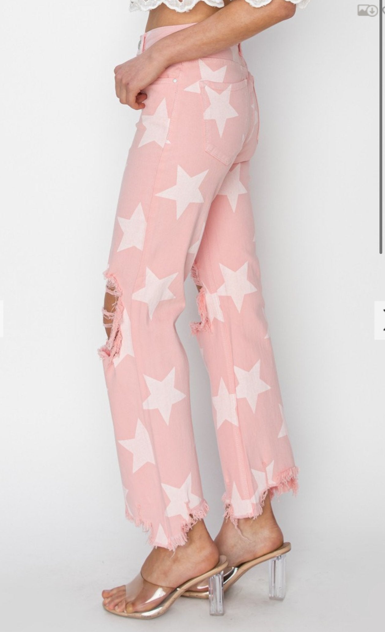 Risen Pink Star Cropped Jeans