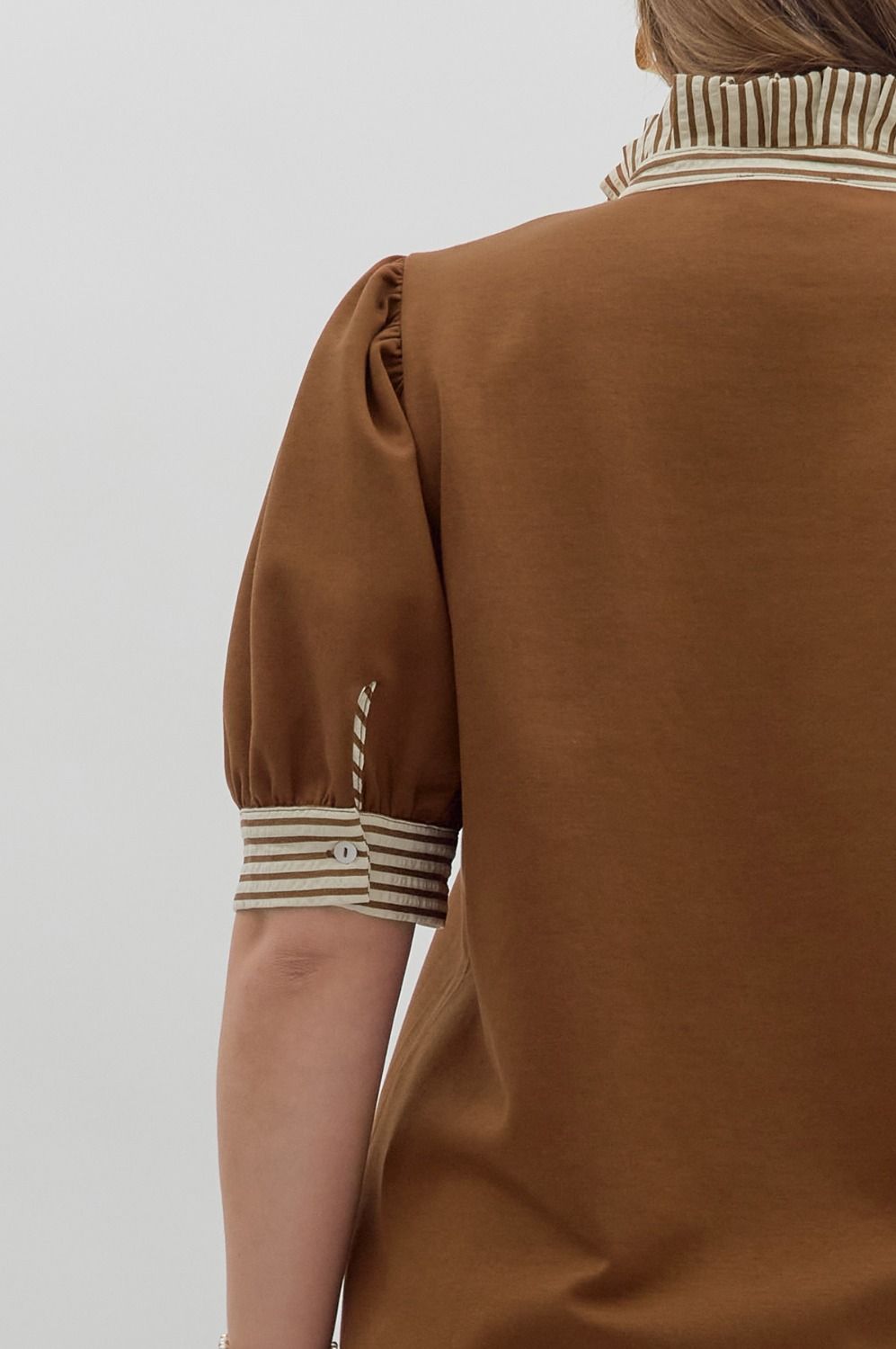 Brown Knit Puff Sleeve Top