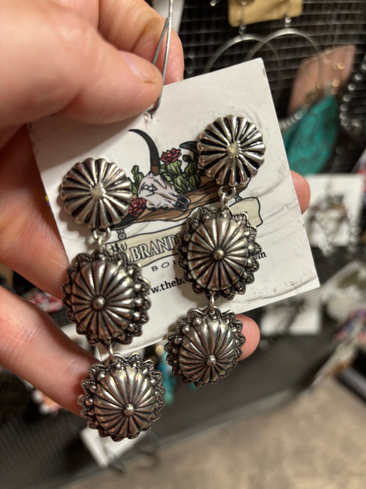 Silver 3 Tiered Concho Earrings