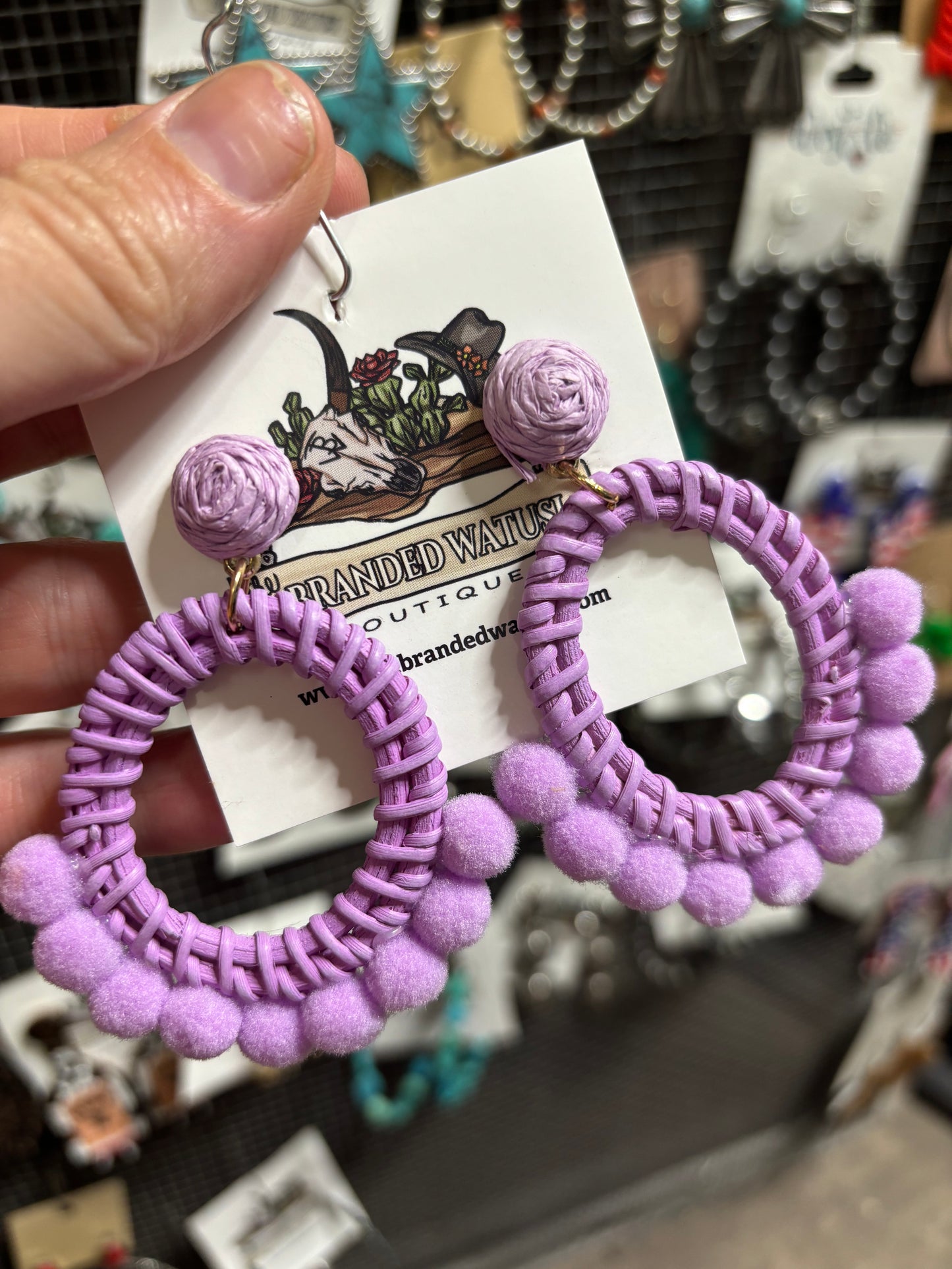 Purple Mini Pom Hoops