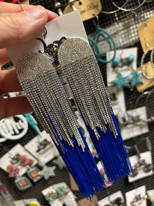 Fancy Blue Fringe Earrings