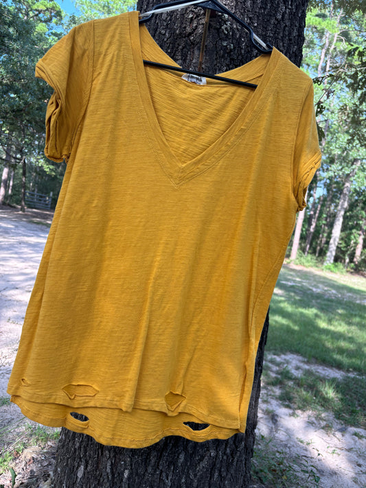 Mustard Distressed Vneck