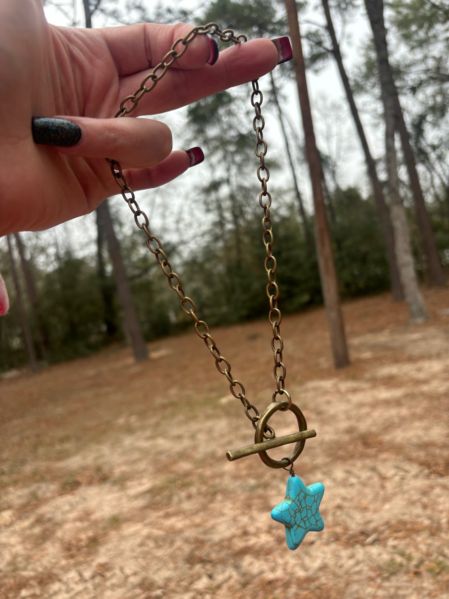Gold Link Chain w/Turq Star Charm