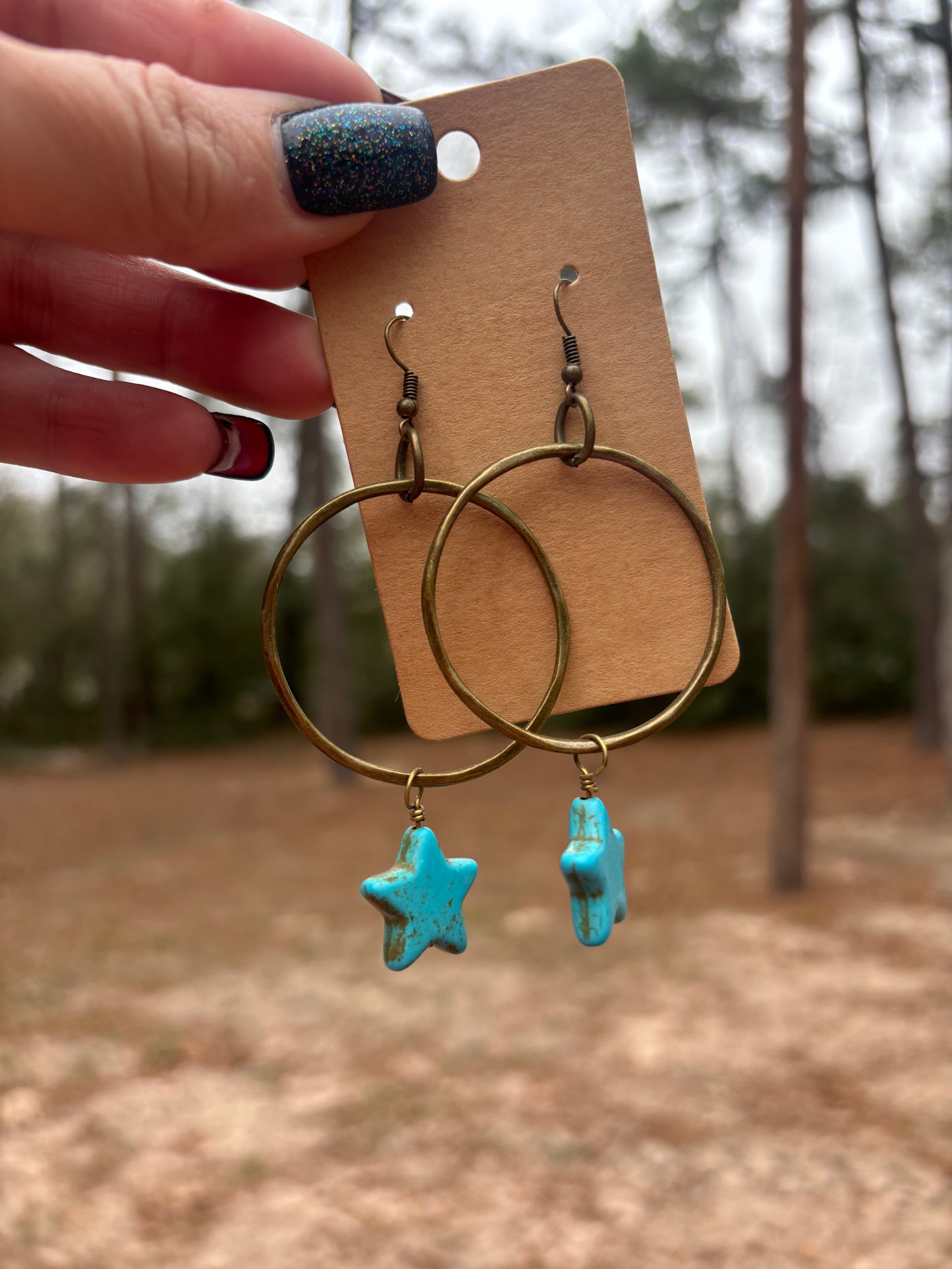 Antique Gold Star Hoop Earrings