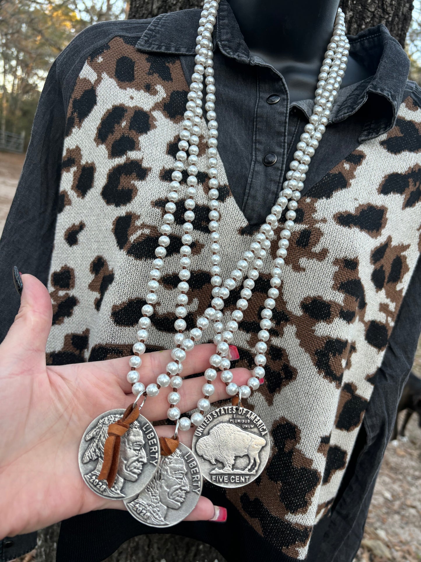 Pearls W/ Buffalo Nickel Charm