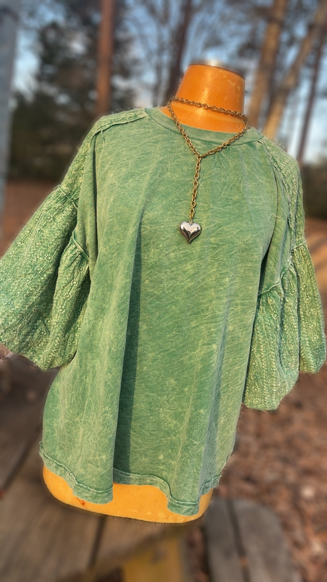 Texture Sleeve Green Top