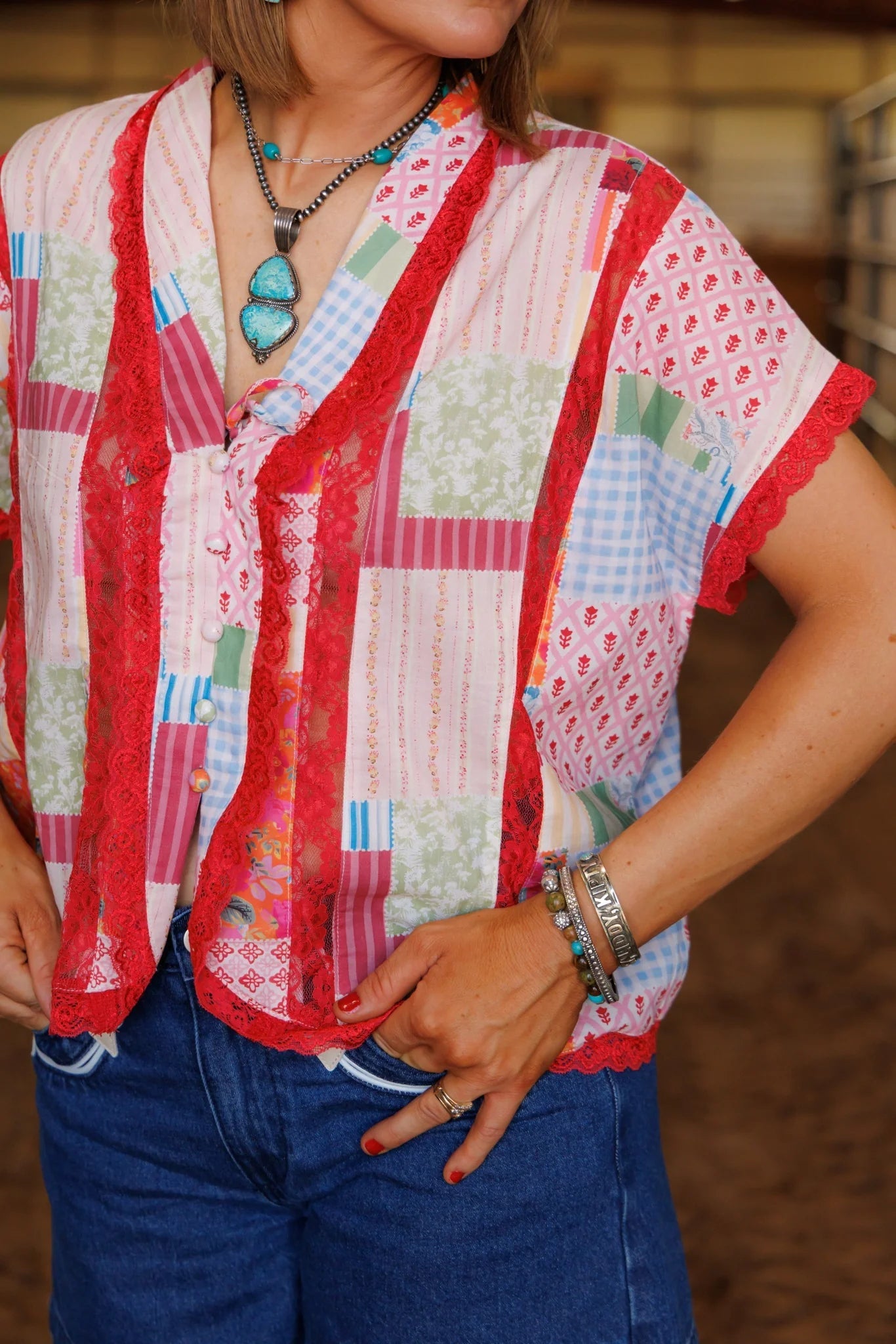 Patchwork Lace Inset Top