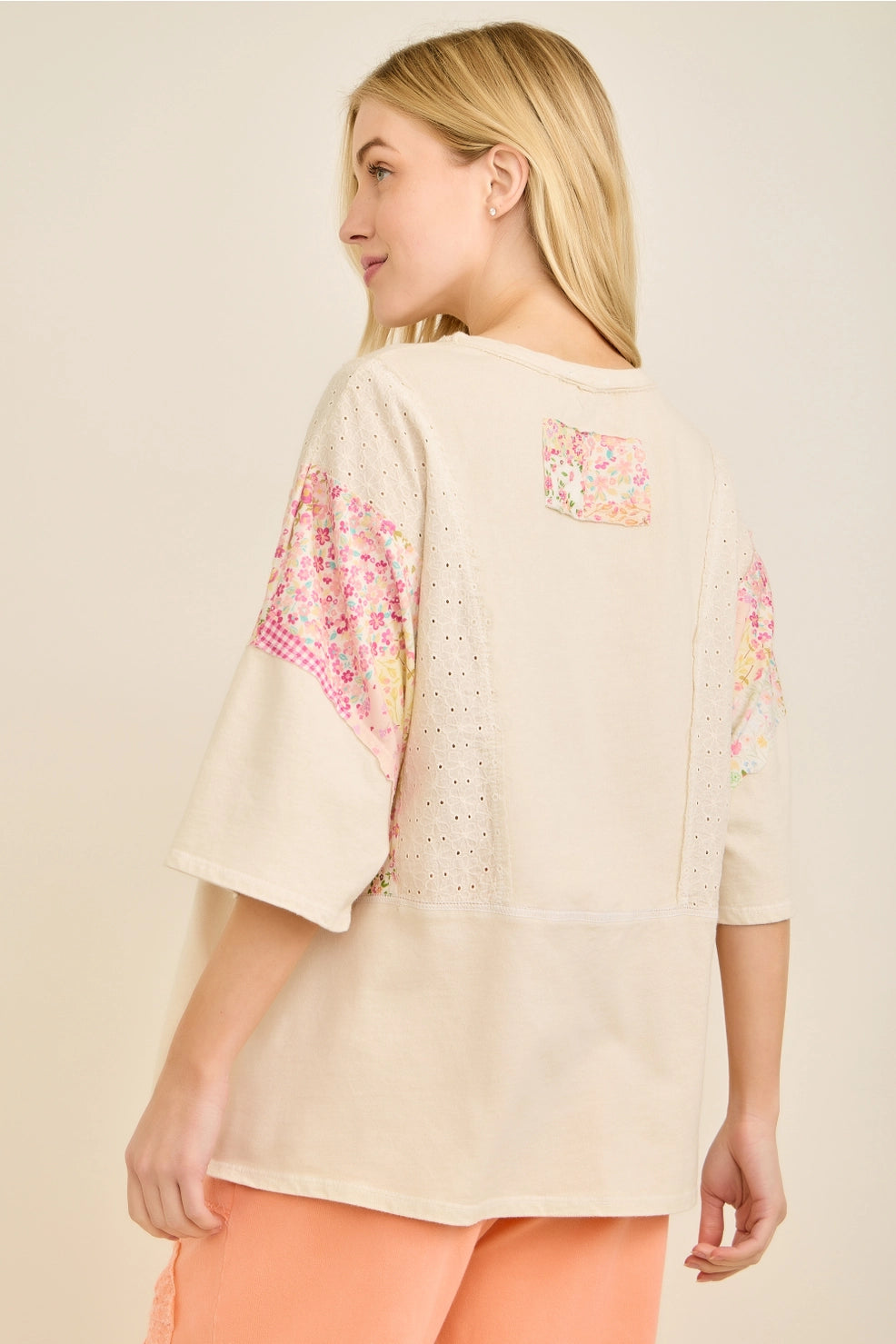 Mineral Wash Eyelet Picnic Print Top