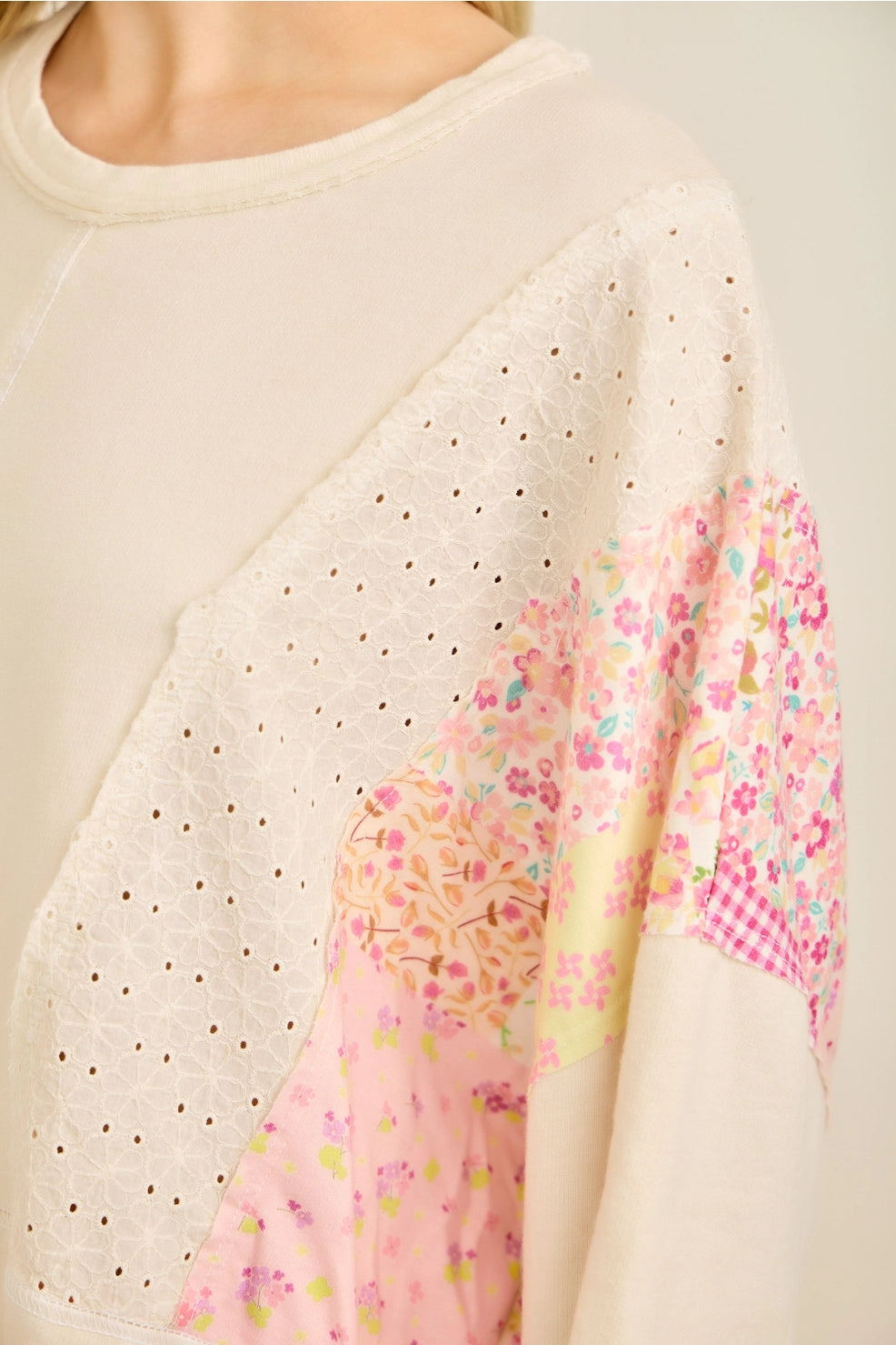 Mineral Wash Eyelet Picnic Print Top