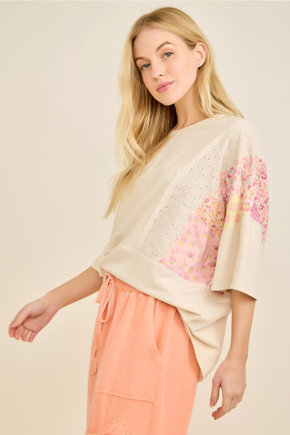Mineral Wash Eyelet Picnic Print Top