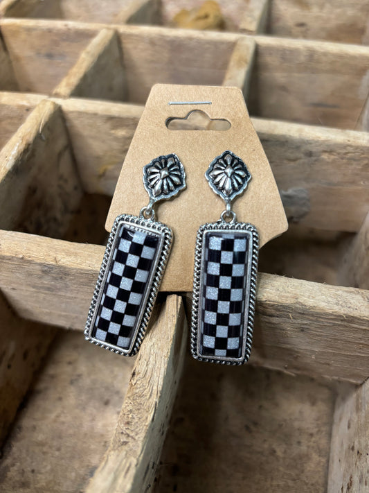 Checkered Print Dangle Earrings