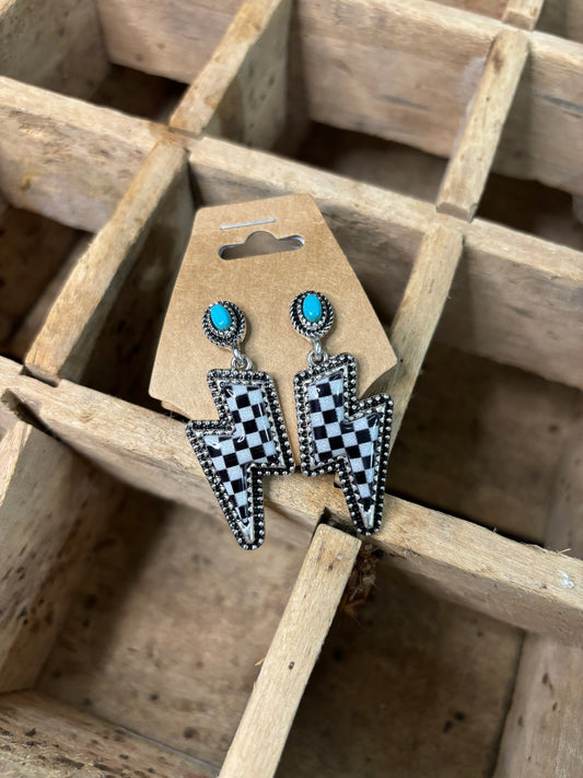 Checkered Lightning Bolt Earrings