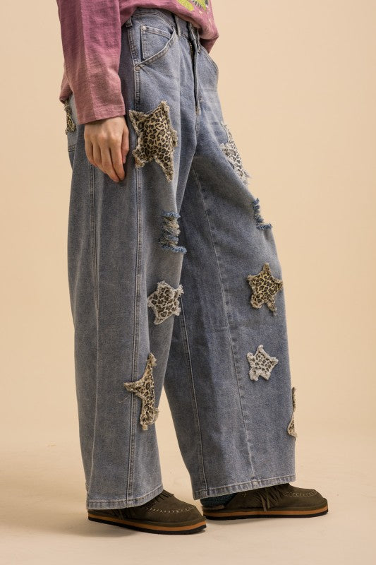 Leopard Star Patch Jeans