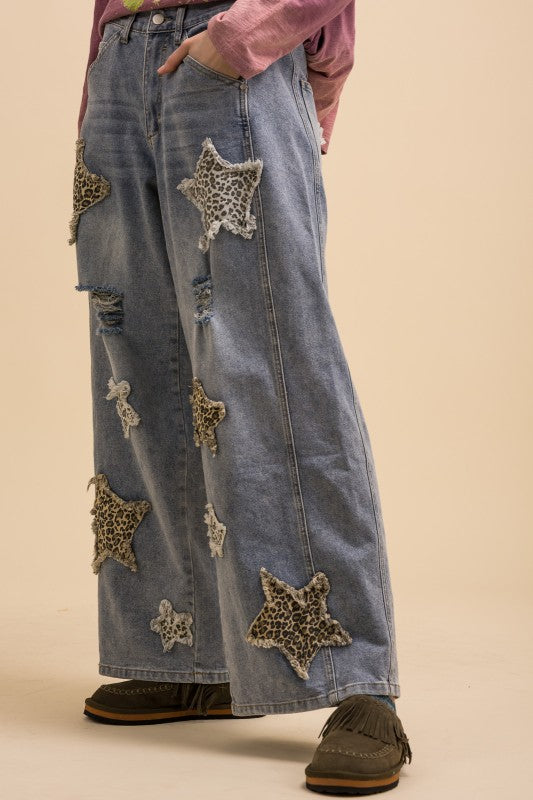 Leopard Star Patch Jeans