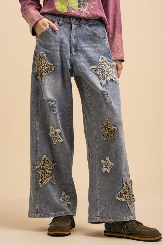 Leopard Star Patch Jeans