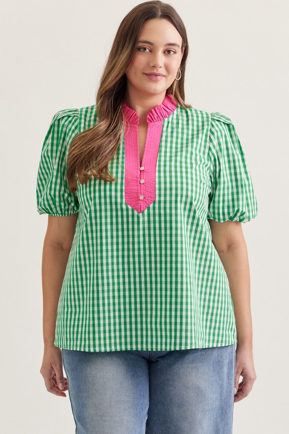 Gingham Puff Sleeve Top