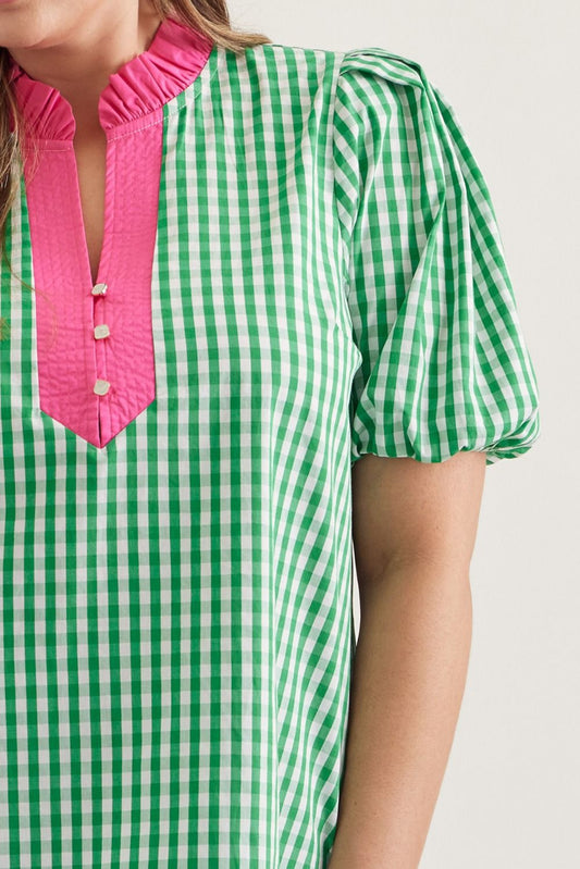 Gingham Puff Sleeve Top
