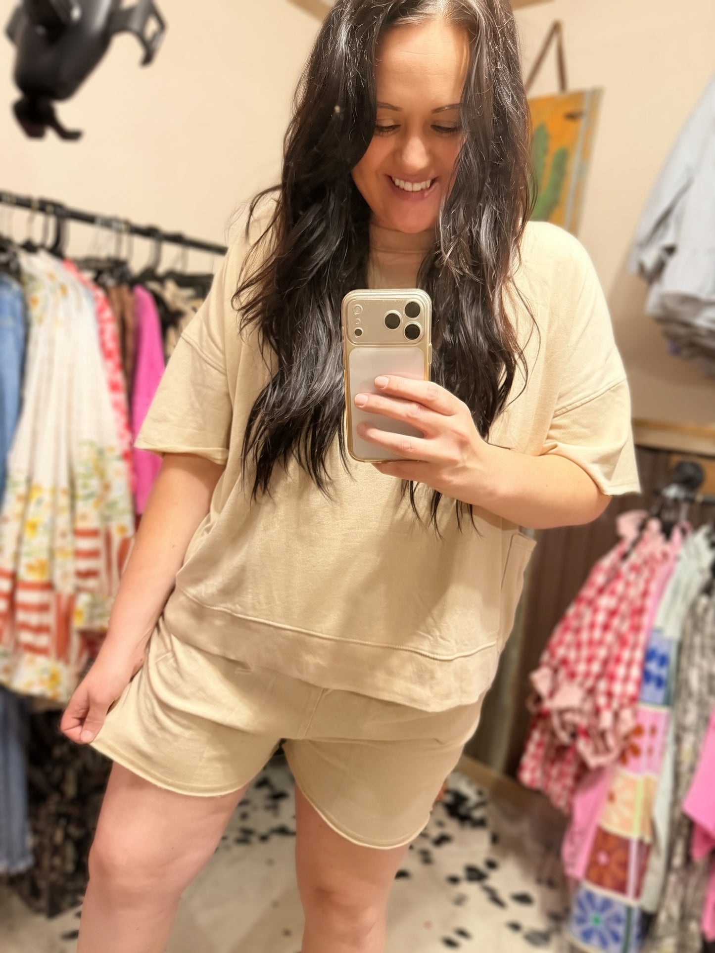 Beige Mineral Washed Knit Set