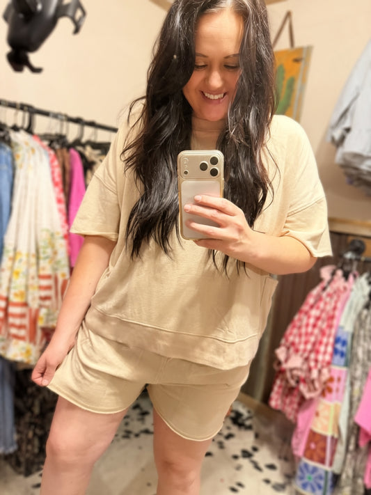 Beige Mineral Washed Knit Set