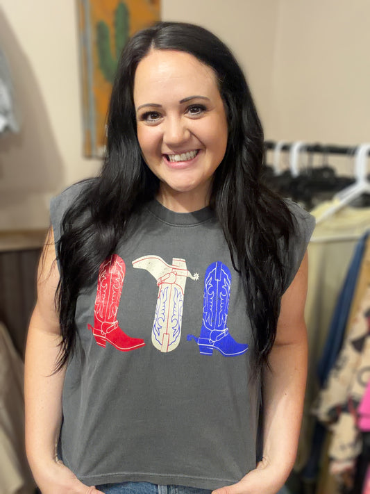 Red, White & Boots Tank